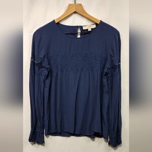 NWOT Loft Embroidered Lace Floral Top Women's S Blue Boho Retro 90s Y2K Casual